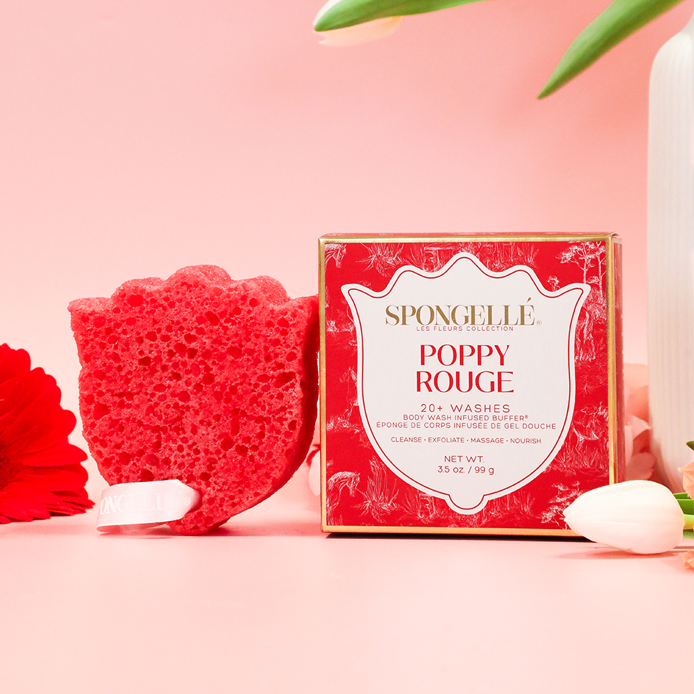 Poppy Rouge Les Fleurs Body Wash Infused Buffer Red Sponge