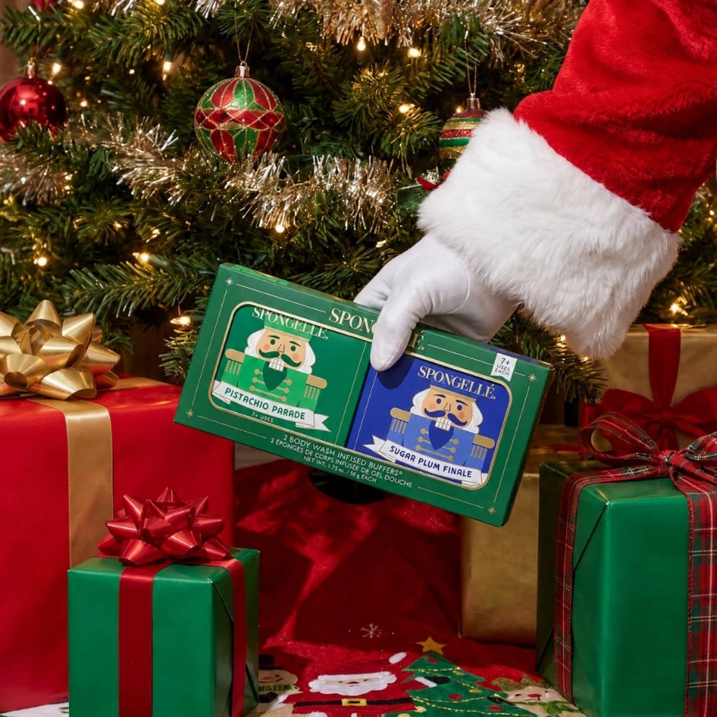 Spongellé Green Holiday Nutcracker Body Buffer Gift Set | Pistachio Parade & Sugar Plum Finale - Pre Order