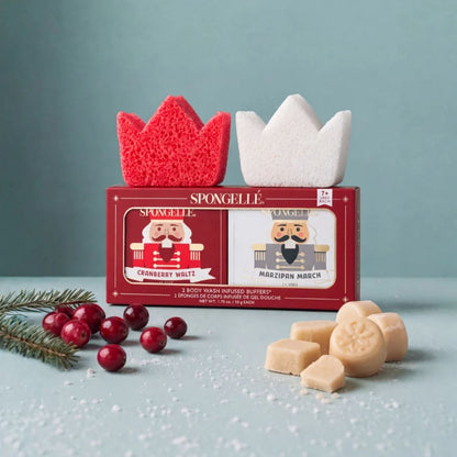Spongellé Red Holiday Nutcracker Body Buffer Gift Set | Cranberry Waltz & Marzipan March - Pre Order