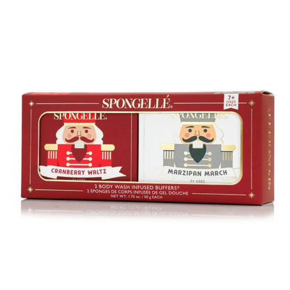 Spongellé Red Holiday Nutcracker Body Buffer Gift Set | Cranberry Waltz & Marzipan March - Pre Order