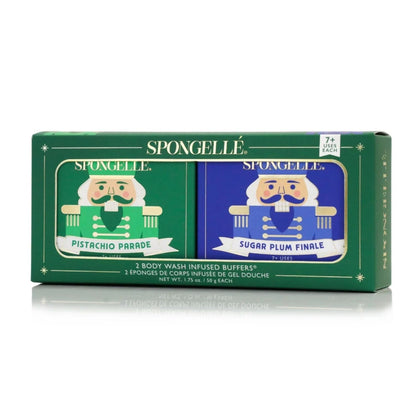 Spongellé Green Holiday Nutcracker Body Buffer Gift Set | Pistachio Parade & Sugar Plum Finale - Pre Order